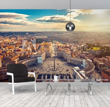 Picture of Saint Peters Square in Vatican and aerial view of Rome